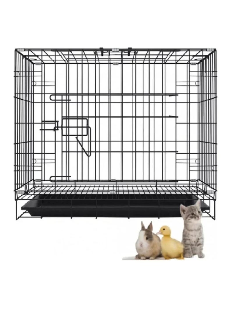 قفص للحيوانات الاليفة والكلاب الصغيرة والمتوسطة مع باب واحد، بقضبان وصينية قاعدة وحاجز من المعدن، محمول وقابل للطي، للاستخدام بالاماكن المغلقة والمفتوحة والسفر مقاس (M) - Image 1